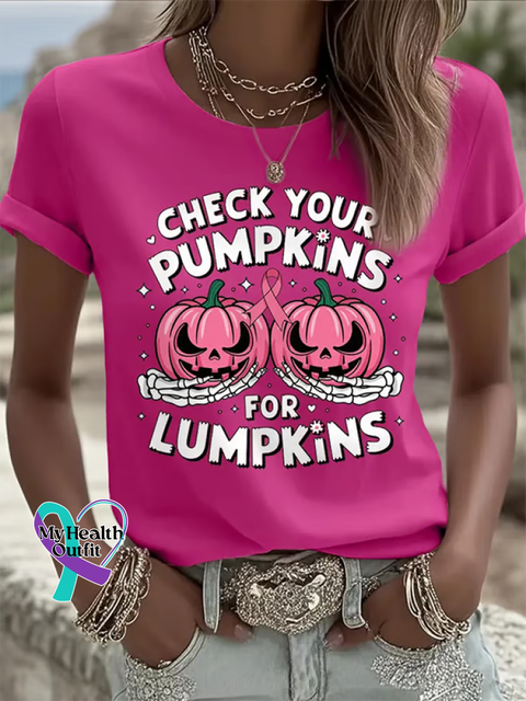 CHECK YOUR PUMPKIN FOR LUMPKINS Breast Cancer Awareness T shirt Pink / S