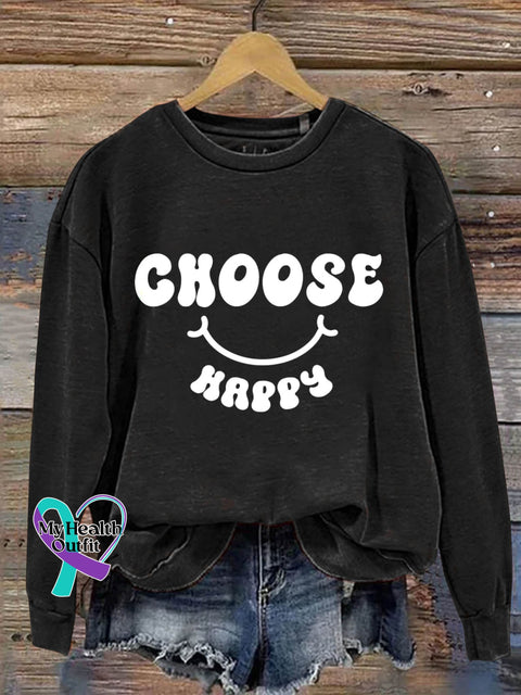 Choose Happy Art Print Pattern Casual Sweatshirt Black / S