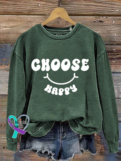 Choose Happy Art Print Pattern Casual Sweatshirt Green / S