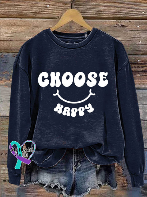 Choose Happy Art Print Pattern Casual Sweatshirt Navy / S