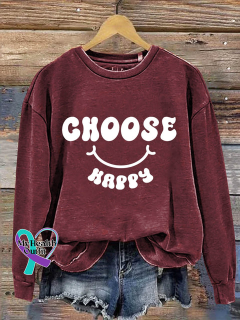 Choose Happy Art Print Pattern Casual Sweatshirt Red / S