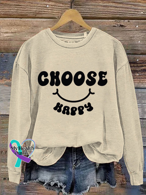 Choose Happy Art Print Pattern Casual Sweatshirt Sand / S