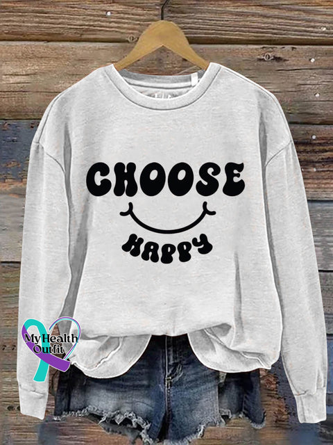 Choose Happy Art Print Pattern Casual Sweatshirt White / S