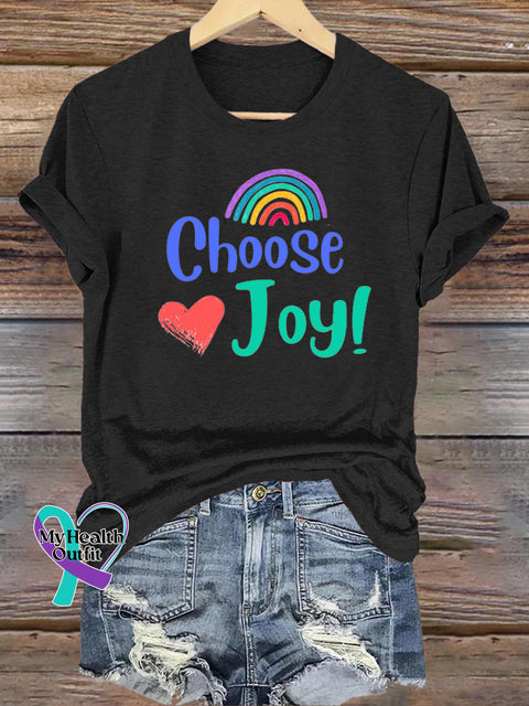 Choose Joy Rainbow Casual Round Neck Short Sleeve Black / S