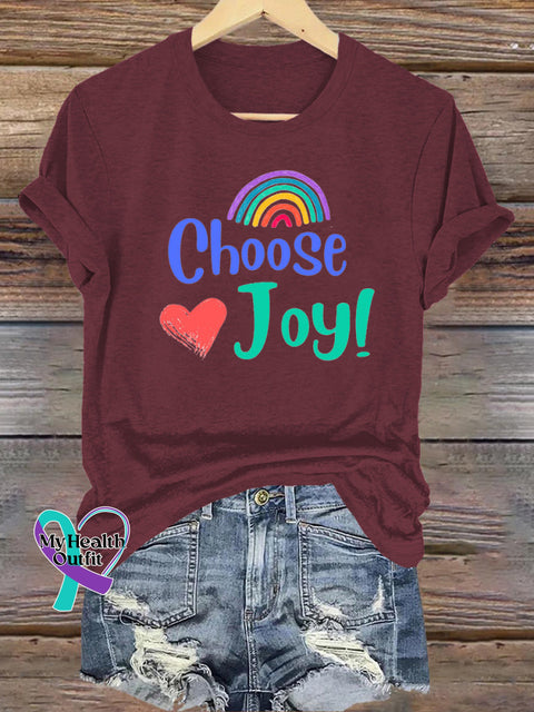 Choose Joy Rainbow Casual Round Neck Short Sleeve Brown / S