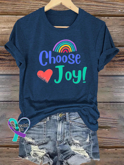 Choose Joy Rainbow Casual Round Neck Short Sleeve NavyBlue / S