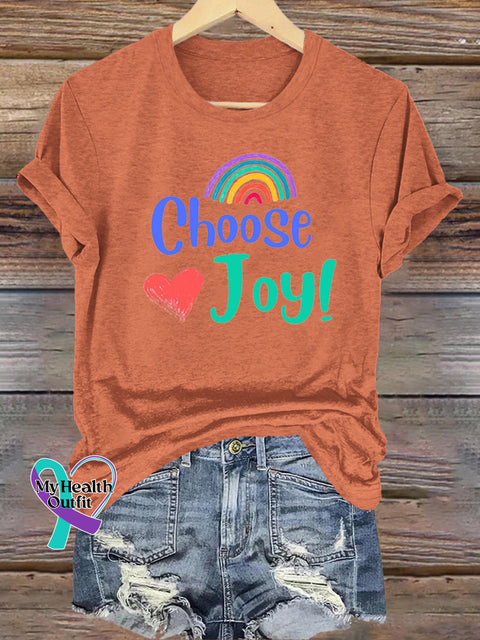 Choose Joy Rainbow Casual Round Neck Short Sleeve Orange / S