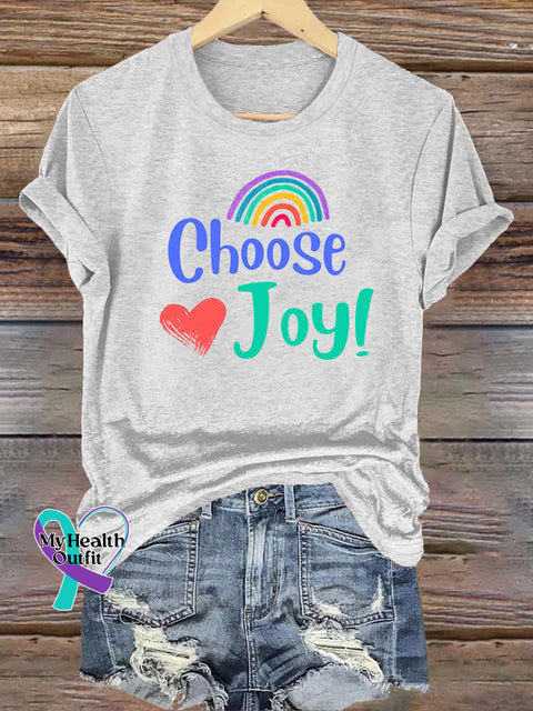 Choose Joy Rainbow Casual Round Neck Short Sleeve White / S