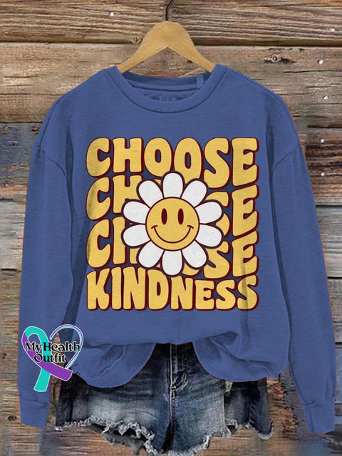 Choose Kindness Be Kind Mental Health Awareness Art Pattern Print Casual Sweatshirt Blue / S