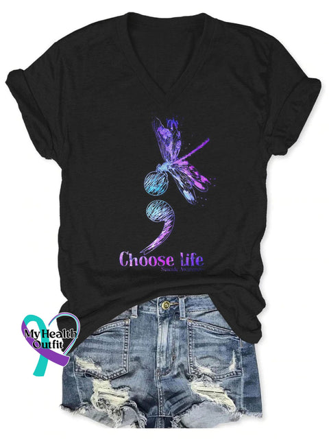 Choose Life Semicolon Suicide Awareness Art Casual T-Shirt Black / S
