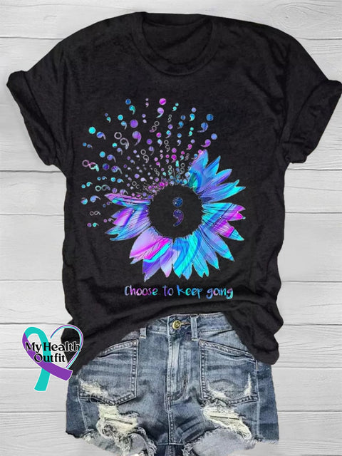 Choose To Keep Going Print T-Shirt Black / S