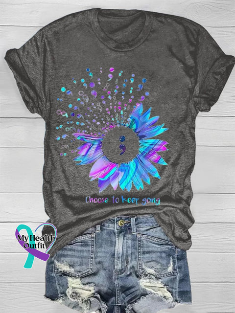 Choose To Keep Going Print T-Shirt Dark Grey / S