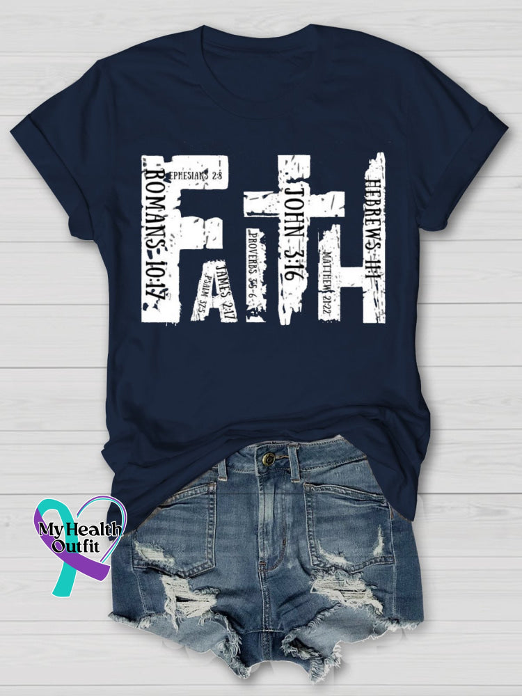 Christian Bible Verse Religious Letter Print Crewneck Casual T-Shirt Navy Blue / S