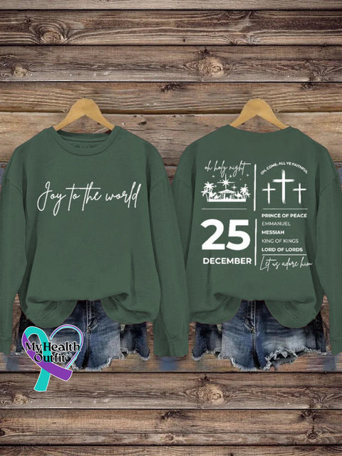 Christian Christmas Joy To The World Print Casual Sweatshirt Green / S