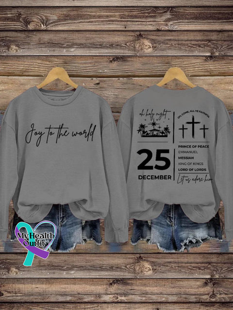 Christian Christmas Joy To The World Print Casual Sweatshirt Grey / S
