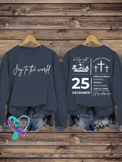 Christian Christmas Joy To The World Print Casual Sweatshirt Navyblue / S