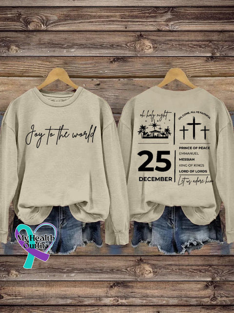 Christian Christmas Joy To The World Print Casual Sweatshirt Sand / S