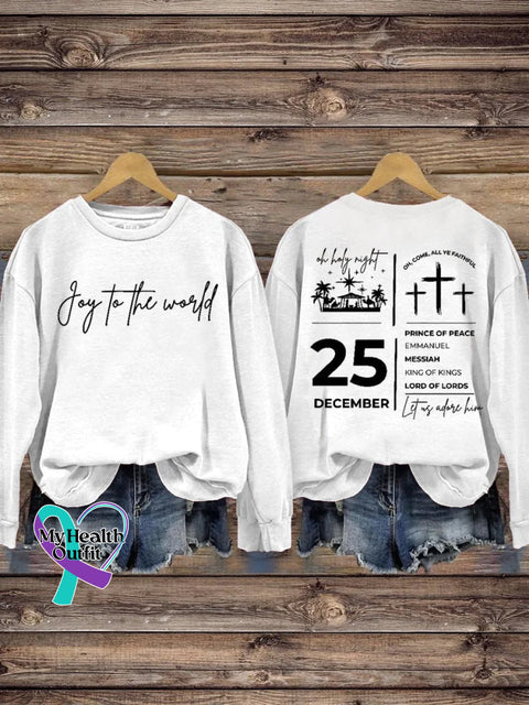 Christian Christmas Joy To The World Print Casual Sweatshirt White / S