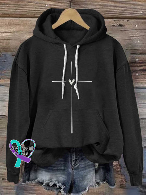 Christian Cross Printed Casual Hoodie Sweatshirt Black / S