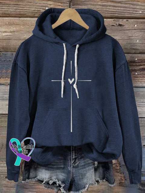 Christian Cross Printed Casual Hoodie Sweatshirt Blue / S