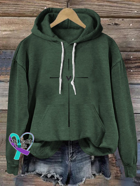 Christian Cross Printed Casual Hoodie Sweatshirt Green / S