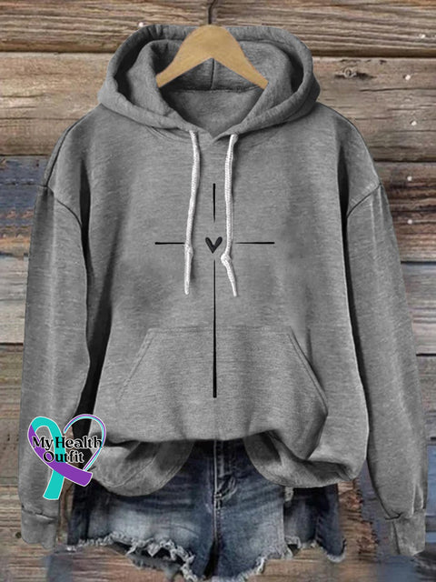 Christian Cross Printed Casual Hoodie Sweatshirt Grey / S