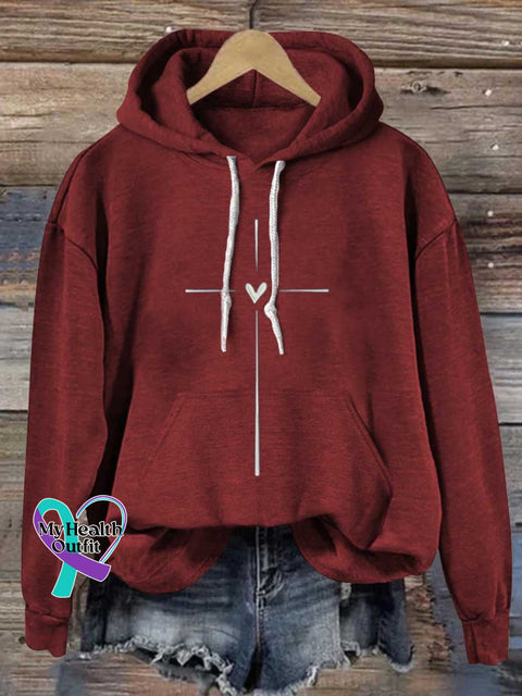 Christian Cross Printed Casual Hoodie Sweatshirt Red / S