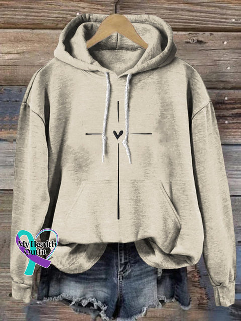 Christian Cross Printed Casual Hoodie Sweatshirt Sand / S