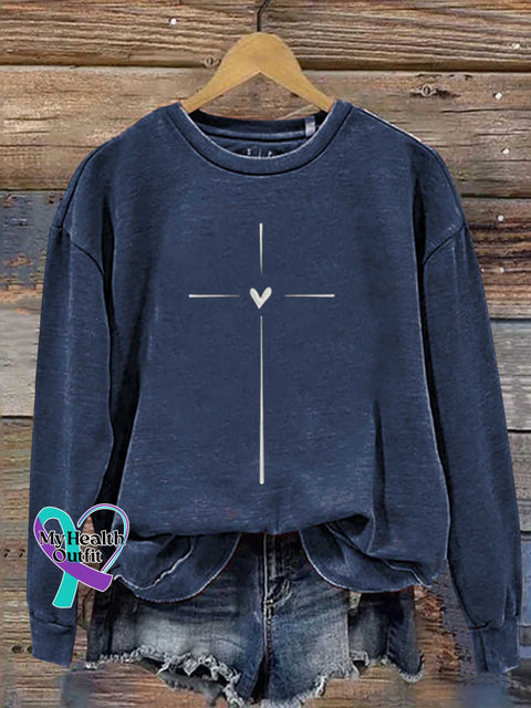 Christian Cross Printed Casual Sweatshirt Blue / S