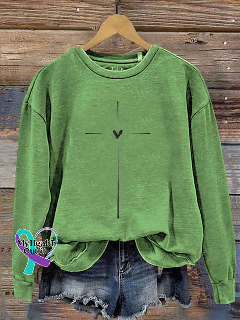 Christian Cross Printed Casual Sweatshirt Green / S