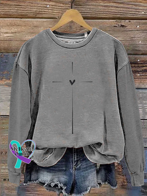 Christian Cross Printed Casual Sweatshirt Grey / S