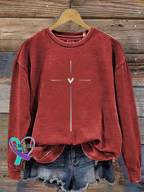 Christian Cross Printed Casual Sweatshirt Red / S