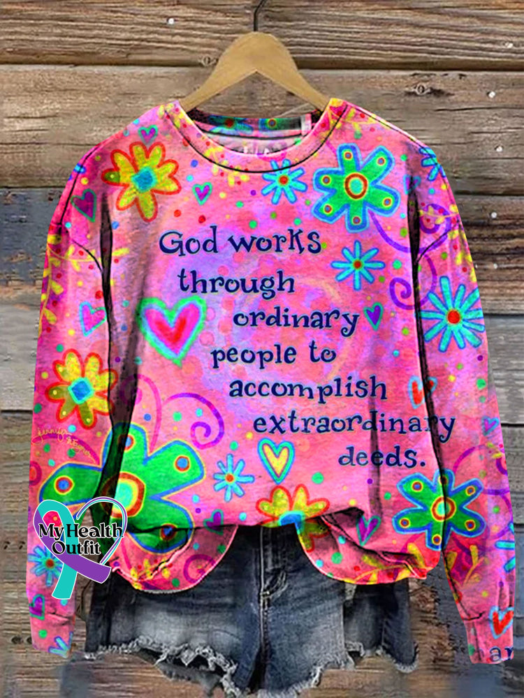 Christian Inspiration Art Letter Print Pattern Casual Sweatshirt Multicolor / 3Xl