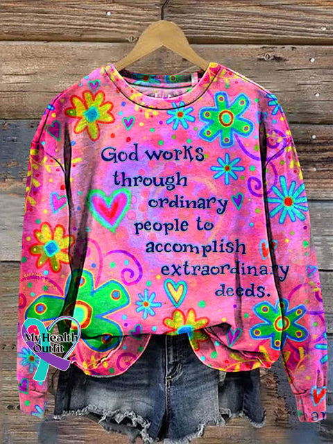Christian Inspiration Art Letter Print Pattern Casual Sweatshirt Multicolor / S