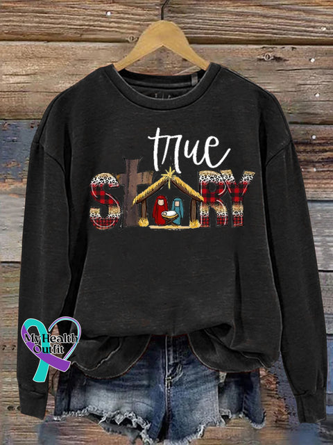 Christian True Story Faith Print Casual Sweatshirt Black / S