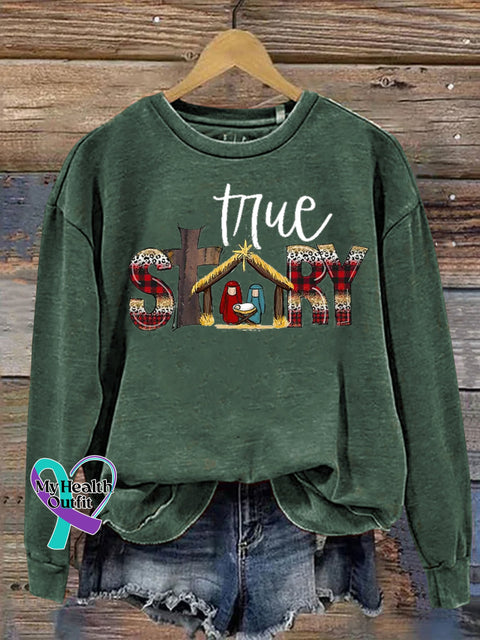 Christian True Story Faith Print Casual Sweatshirt Green / S