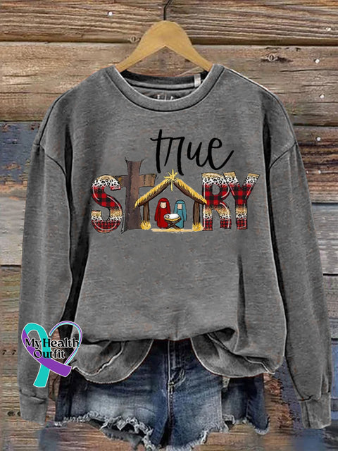 Christian True Story Faith Print Casual Sweatshirt Grey / S