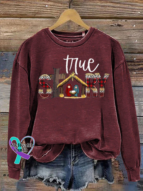 Christian True Story Faith Print Casual Sweatshirt Maroon / S