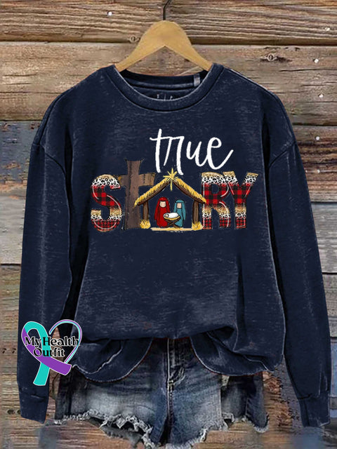 Christian True Story Faith Print Casual Sweatshirt Navyblue / S