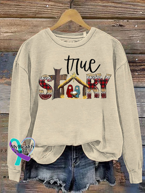 Christian True Story Faith Print Casual Sweatshirt Sand / S