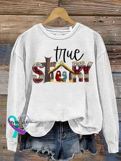 Christian True Story Faith Print Casual Sweatshirt White / S