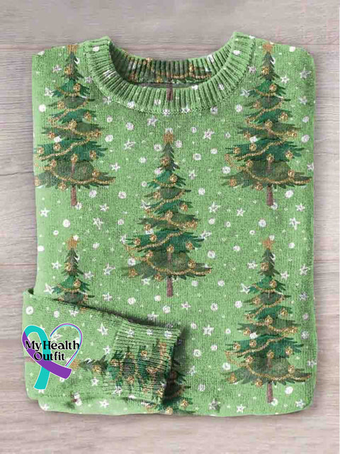 Christmas Art Forest Print Knit Pullover Sweater Multicolor / S