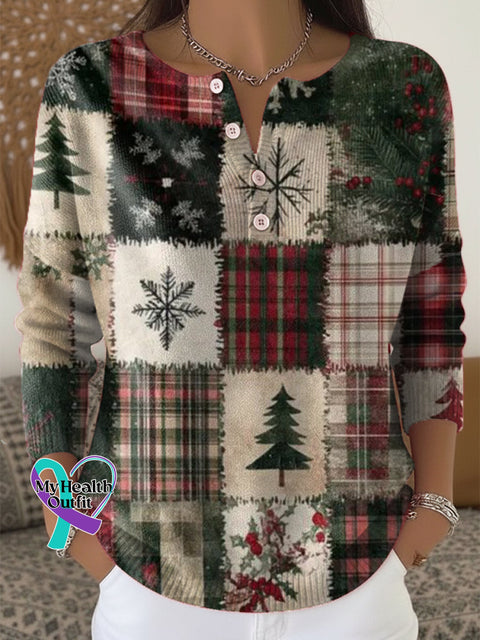 Christmas Art Print Buttoned Cardigan Sweater Multicolor / S