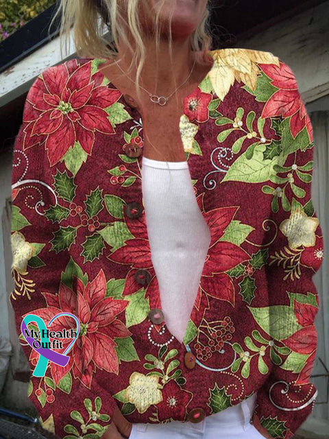 Christmas Art Print Buttoned Cardigan Sweater Multicolor / S