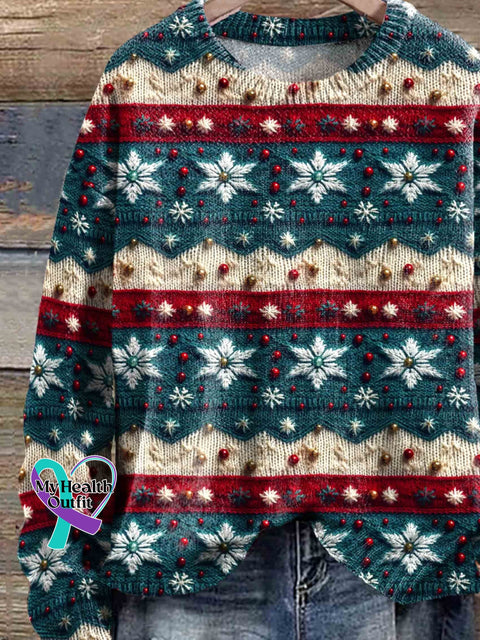 Christmas Art Print Knit Pullover Sweater