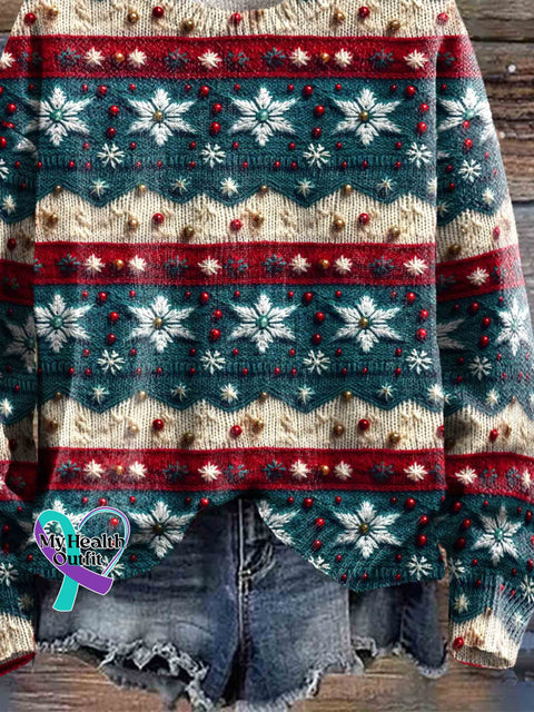 Christmas Art Print Knit Pullover Sweater