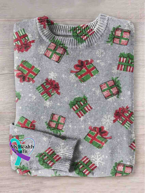 Christmas Art Print Knit Pullover Sweater Multicolor / S