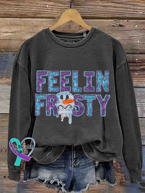 Christmas Artificial Sequins Snowman Santa Retro Casual Printed Sweatshirt Black / S