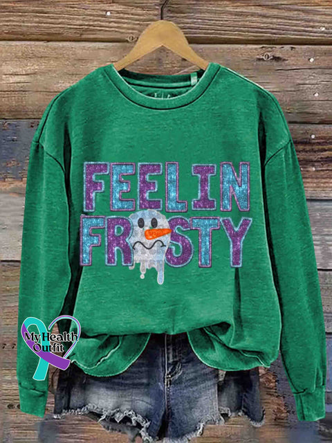 Christmas Artificial Sequins Snowman Santa Retro Casual Printed Sweatshirt Green / S