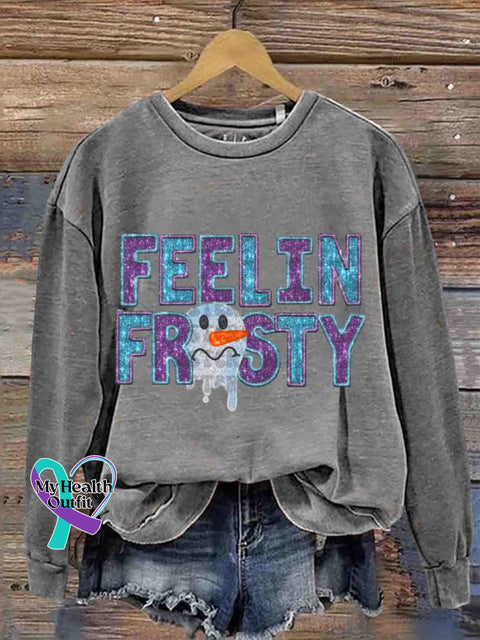 Christmas Artificial Sequins Snowman Santa Retro Casual Printed Sweatshirt Grey / S